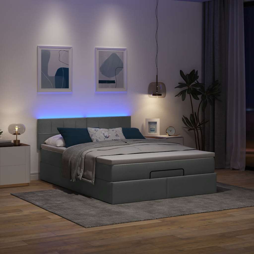 Pouf Letto con Materasso e LED Grigio Scuro 140x200 cm - homemem39