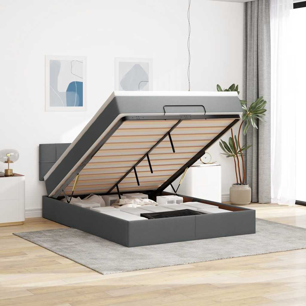 Pouf Letto con Materasso e LED Grigio Scuro 140x200 cm - homemem39