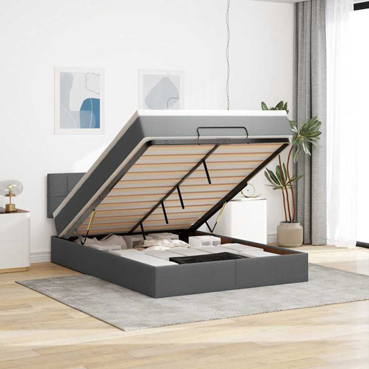 Pouf Letto con Materasso e LED Grigio Scuro 140x200 cm