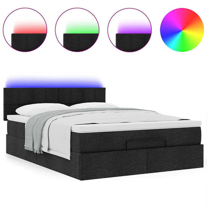 Pouf Letto con Materasso e LED Nero 140x200 cm in Tessuto | homemem39