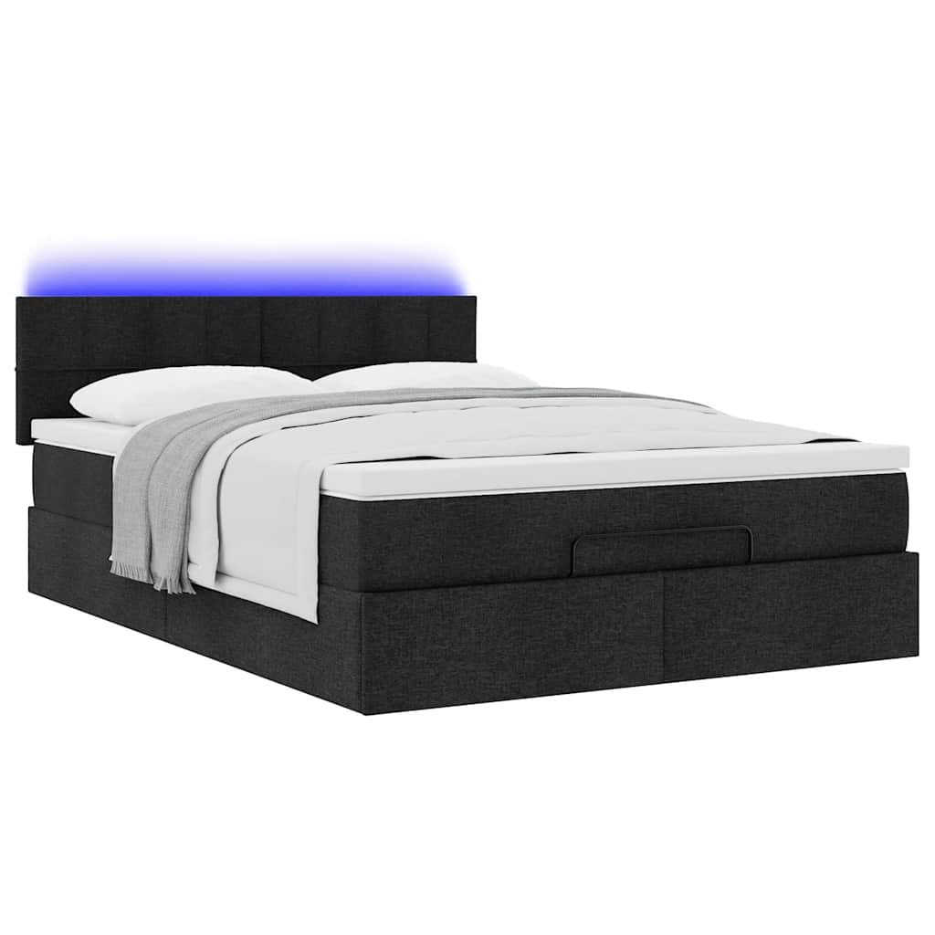 Pouf Letto con Materasso e LED Nero 140x200 cm in Tessuto | homemem39