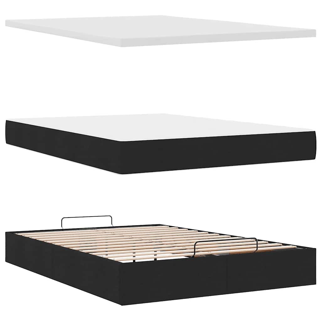 Pouf Letto con Materasso e LED Nero 140x200 cm in Tessuto | homemem39