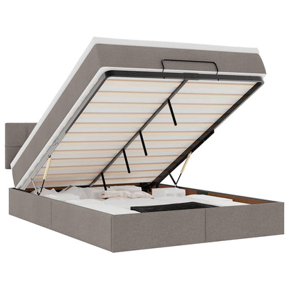 Pouf Letto con Materasso e LED Tortora 140x200 cm in Tessuto | homemem39