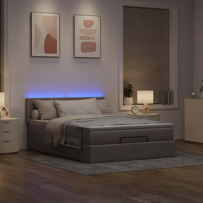 Pouf Letto con Materasso e LED Tortora 140x200 cm in Tessuto | homemem39