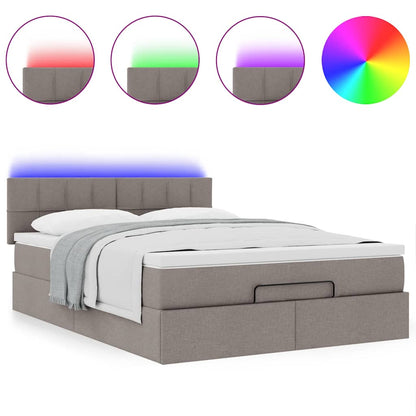 Pouf Letto con Materasso e LED Tortora 140x200 cm in Tessuto | homemem39