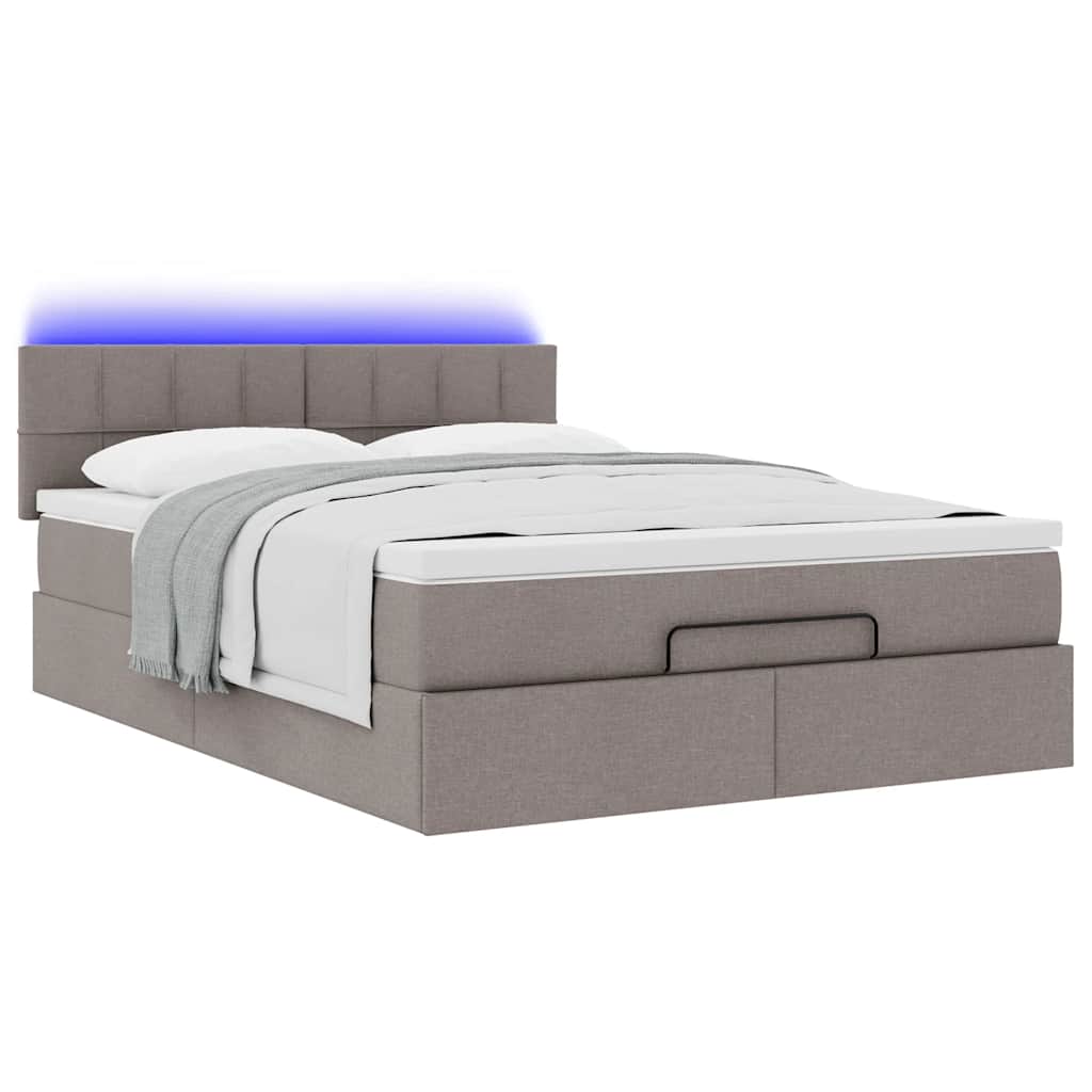 Pouf Letto con Materasso e LED Tortora 140x200 cm in Tessuto | homemem39