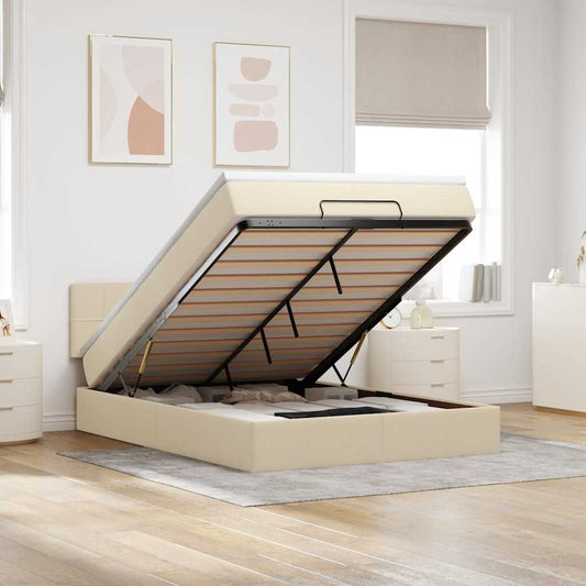 Pouf Letto con Materasso e LED Crema 140x200 cm in Tessuto - homemem39