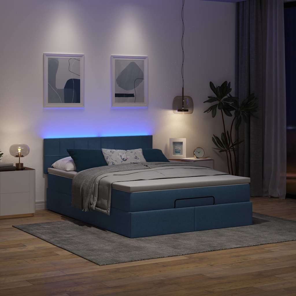 Struttura Letto Pouf con Materasso Blu 140x200cm in Tessuto