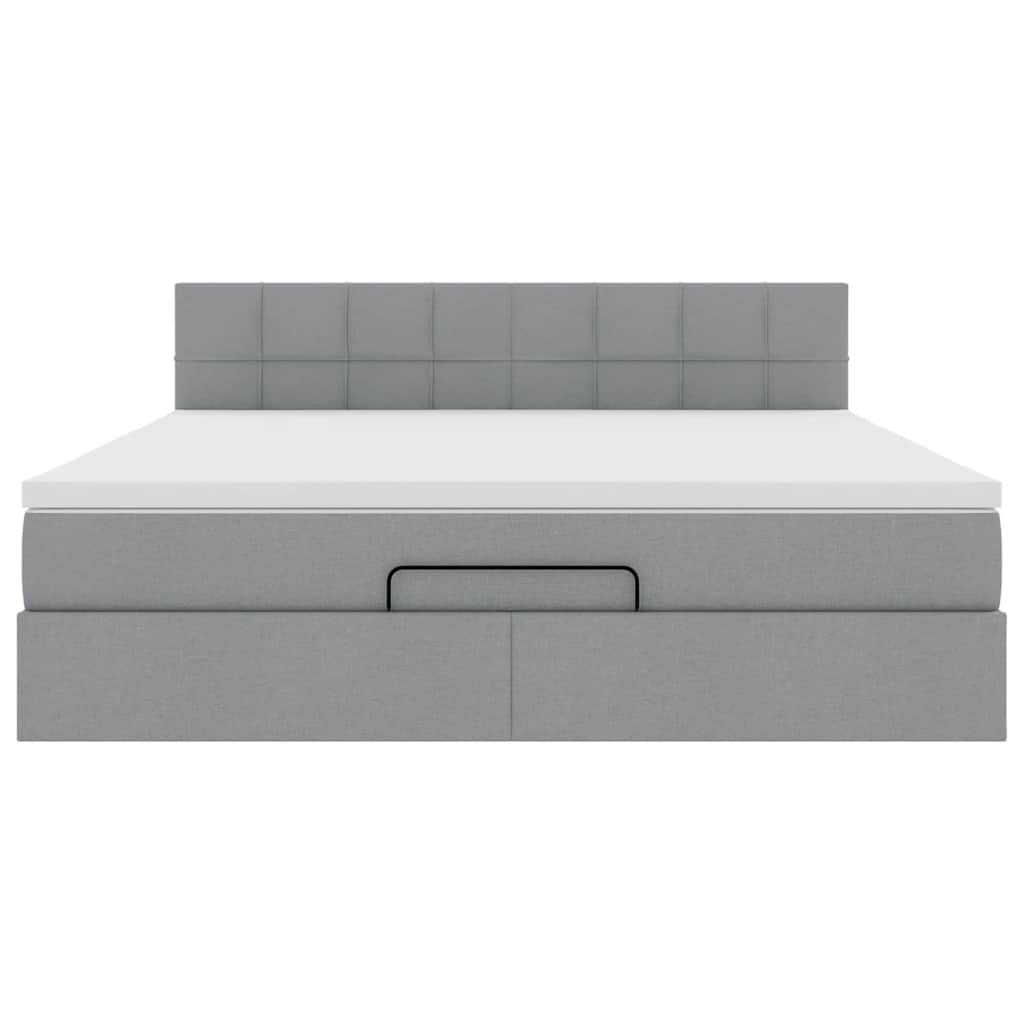 Pouf Letto con Materasso Grigio Chiaro 160x200 cm in Tessuto