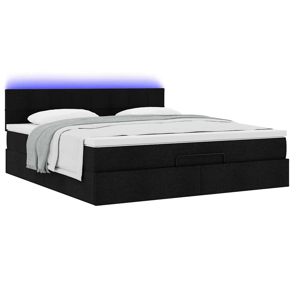Struttura Letto Pouf con Materasso Nero 160x200 cm in Tessuto | homemem39