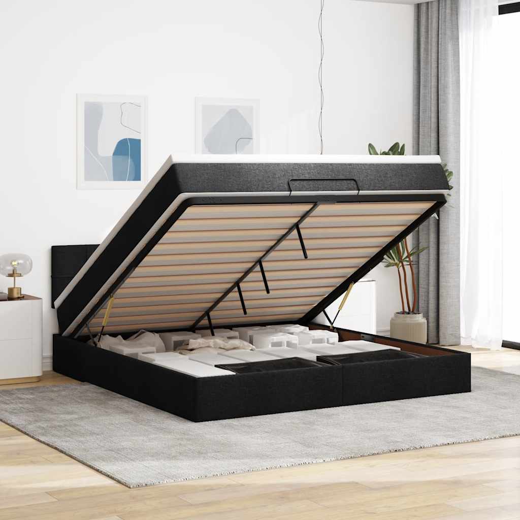 Struttura Letto Pouf con Materasso Nero 160x200 cm in Tessuto | homemem39