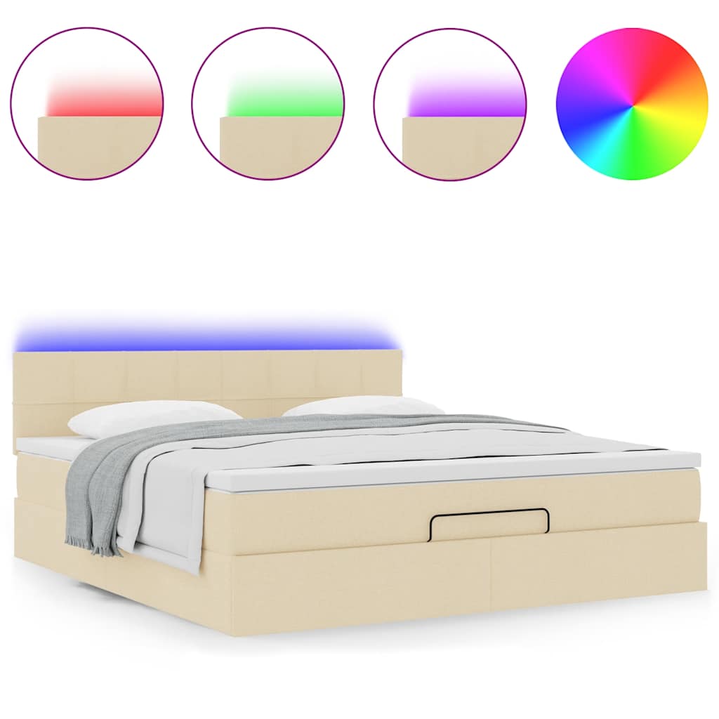 Struttura Letto Pouf con Materasso Crema 160x200 cm in Tessuto | homemem39