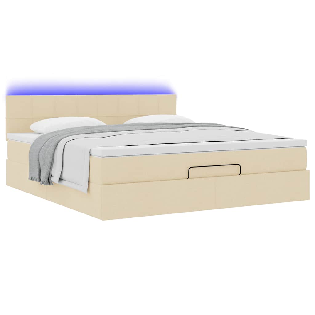Struttura Letto Pouf con Materasso Crema 160x200 cm in Tessuto | homemem39