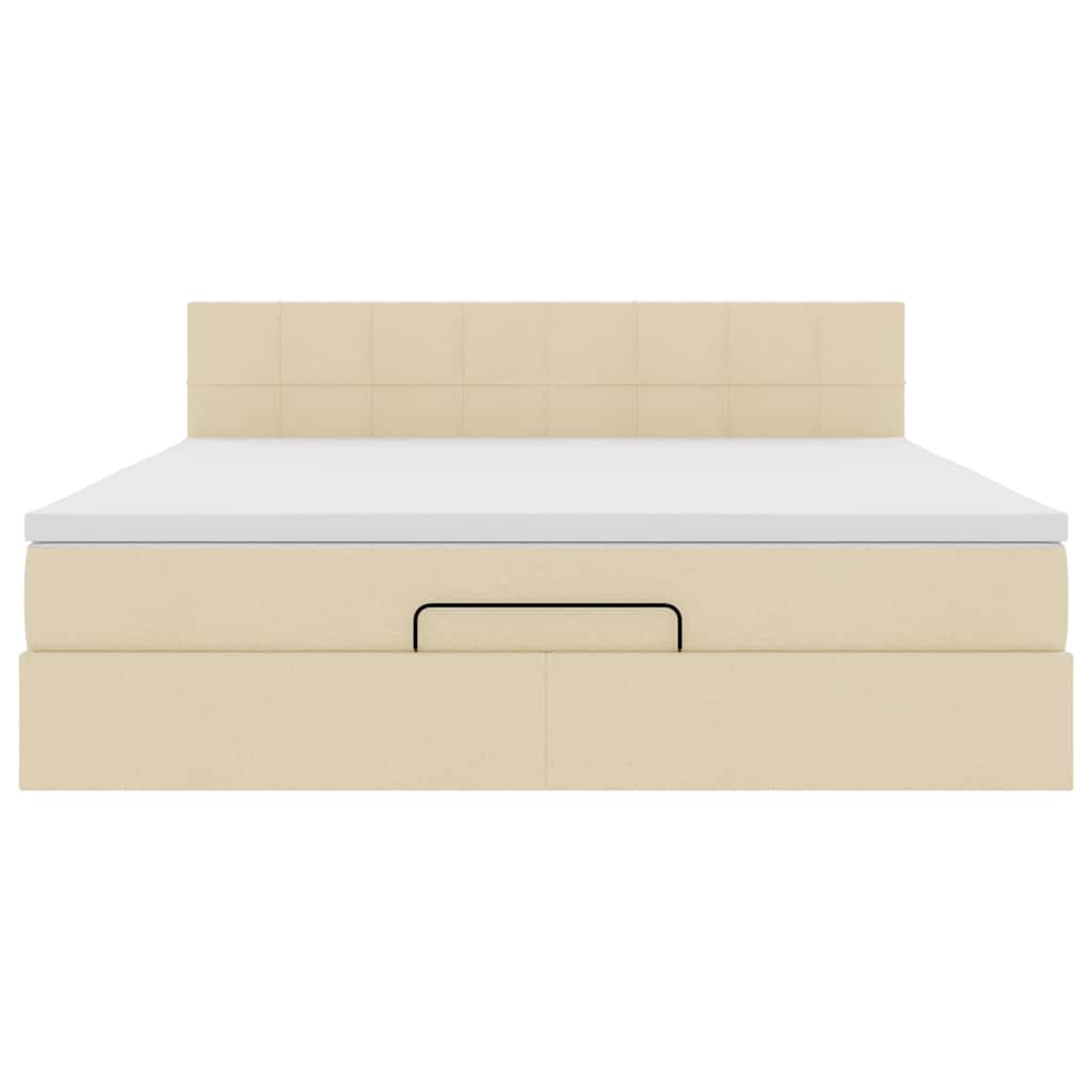 Struttura Letto Pouf con Materasso Crema 160x200 cm in Tessuto | homemem39