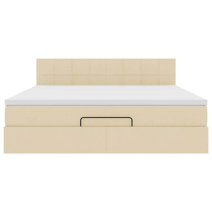Struttura Letto Pouf con Materasso Crema 160x200 cm in Tessuto | homemem39