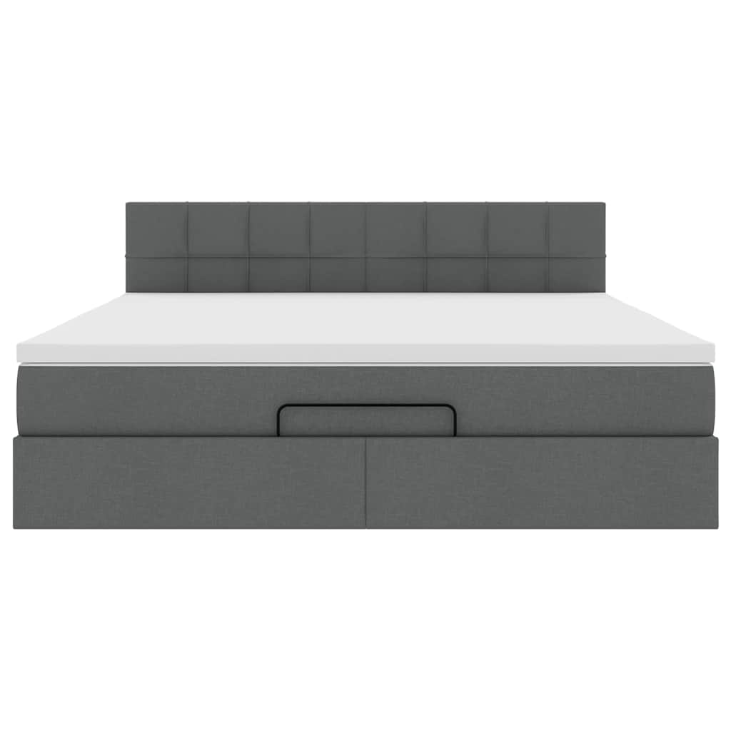 Pouf Letto con Materasso e LED Grigio Scuro 180x200cm Tessuto