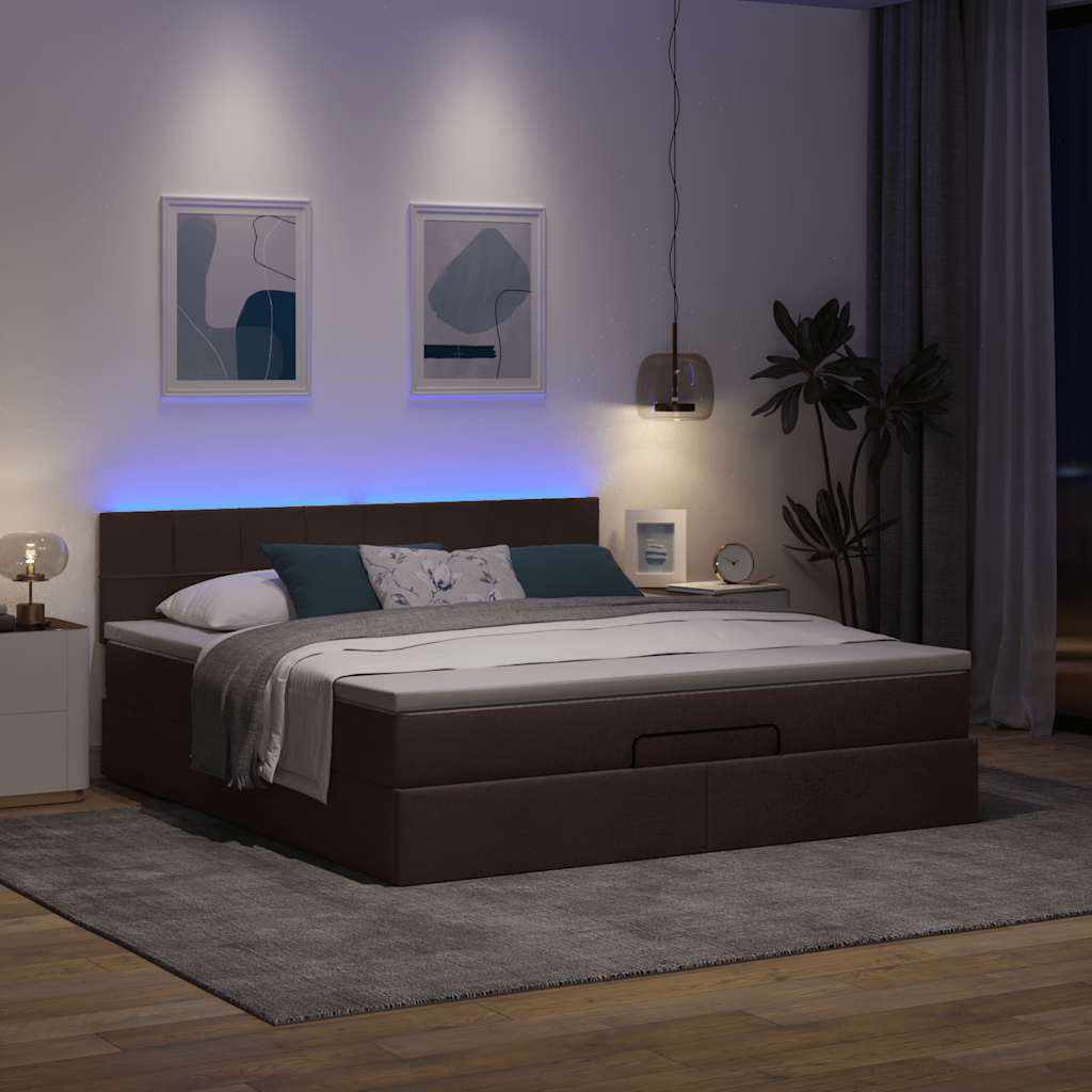 Pouf Letto con Materasso e LED Marrone Scuro 180x200cm Tessuto - homemem39