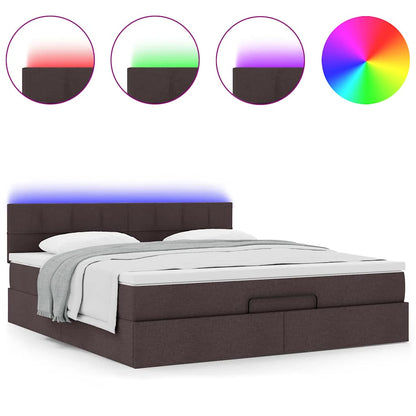 Pouf Letto con Materasso e LED Marrone Scuro 180x200cm Tessuto - homemem39