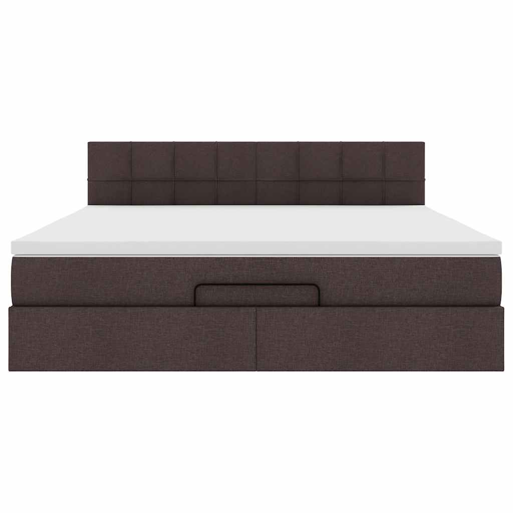 Pouf Letto con Materasso e LED Marrone Scuro 180x200cm Tessuto - homemem39