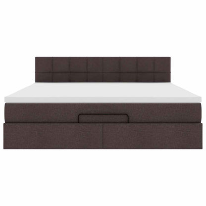 Pouf Letto con Materasso e LED Marrone Scuro 180x200cm Tessuto - homemem39