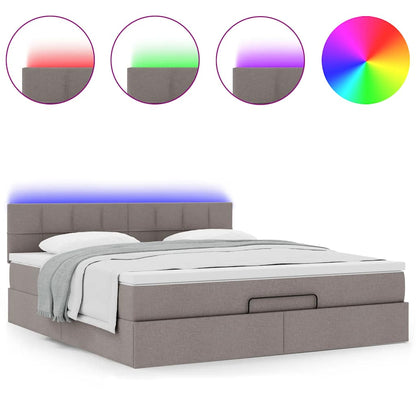 Pouf Letto con Materasso e LED Tortora 180x200cm in Tessuto