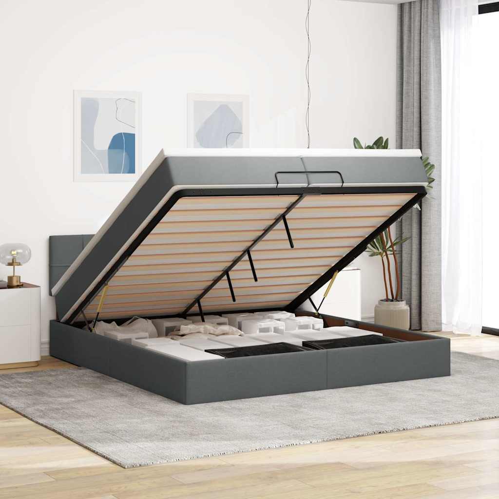 Struttura Letto Pouf con Materassi 200x200 cm in Tessuto | homemem39
