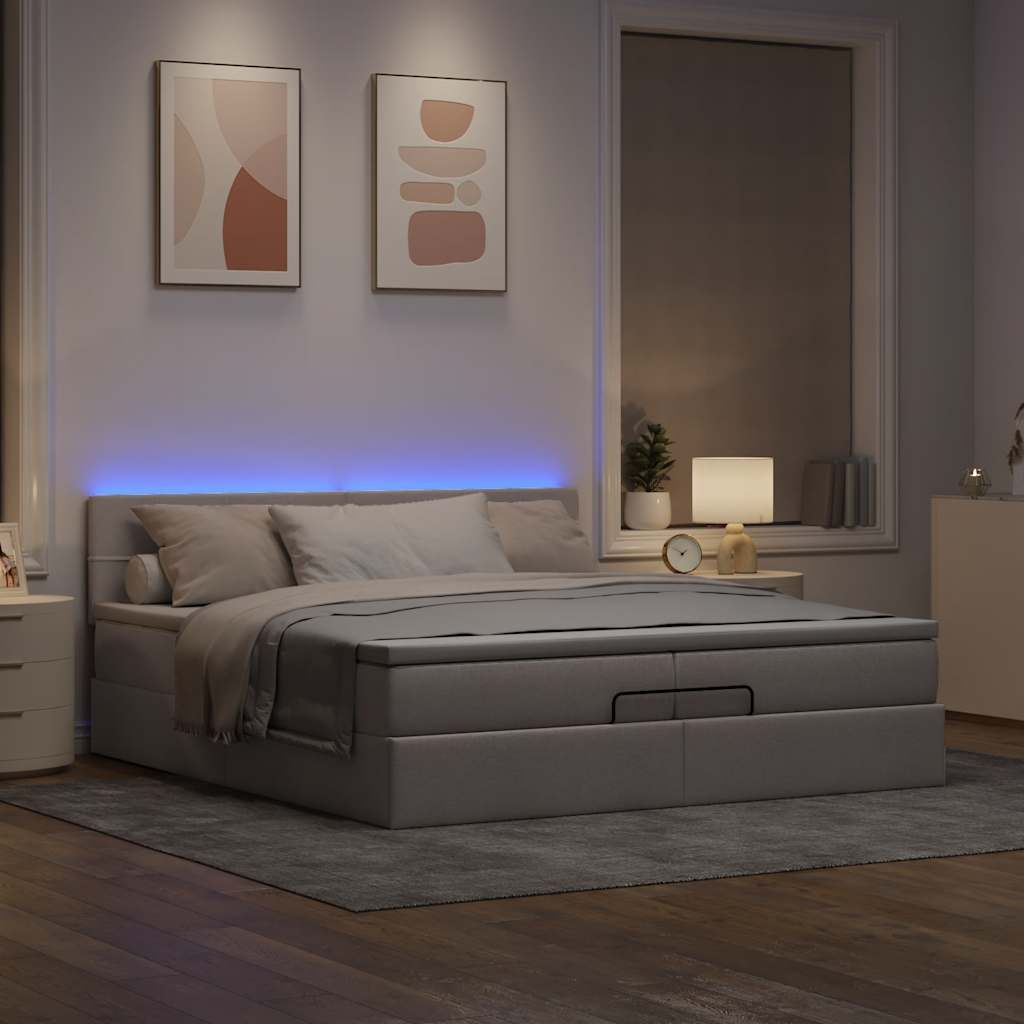 Struttura Letto Pouf con Materassi Tortora 200x200 cm Tessuto | homemem39