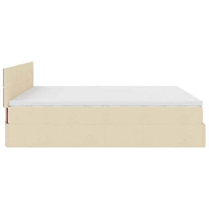 Struttura Letto Pouf con Materassi Crema 200x200 cm in Tessuto