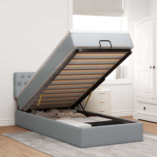 Pouf Letto con Materasso e LED Grigio Chiaro 80x200cm Tessuto