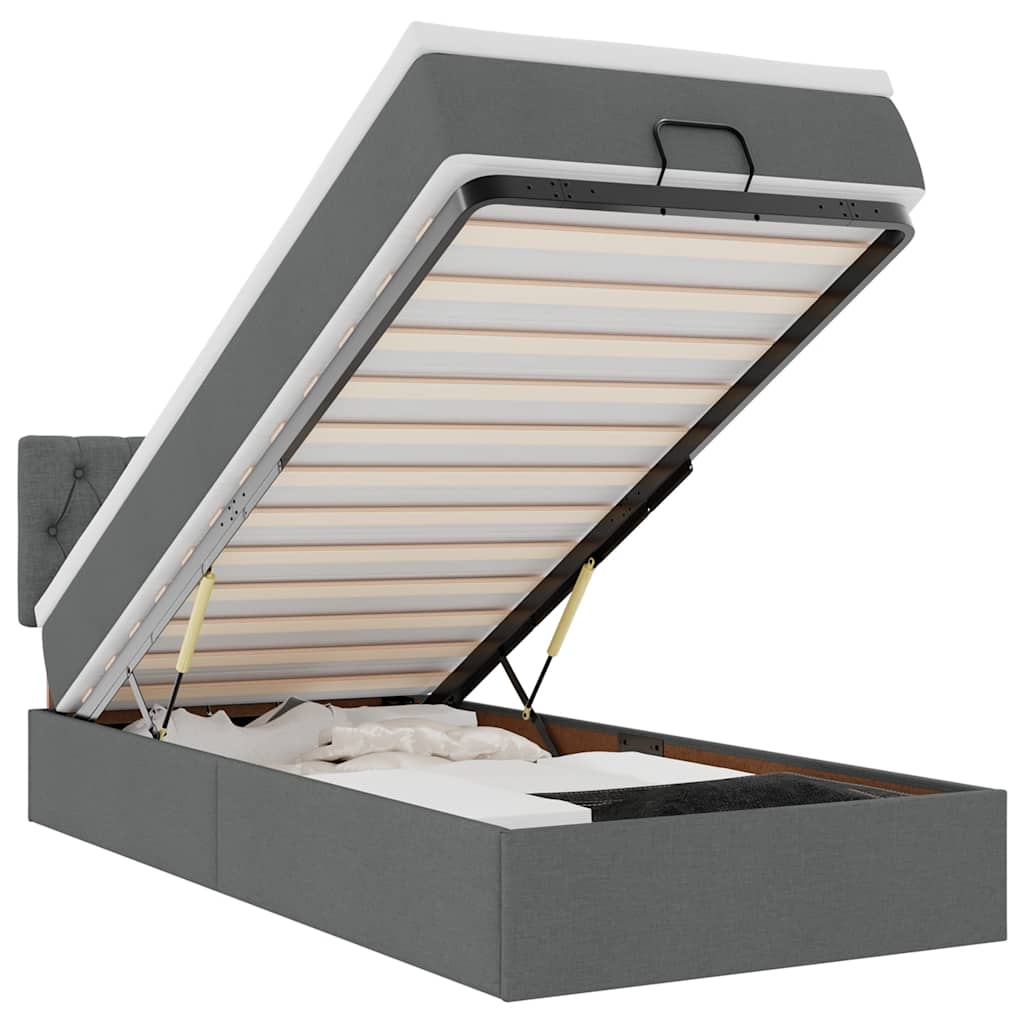 Pouf Letto con Materasso e LED Grigio Scuro 80x200cm in Tessuto