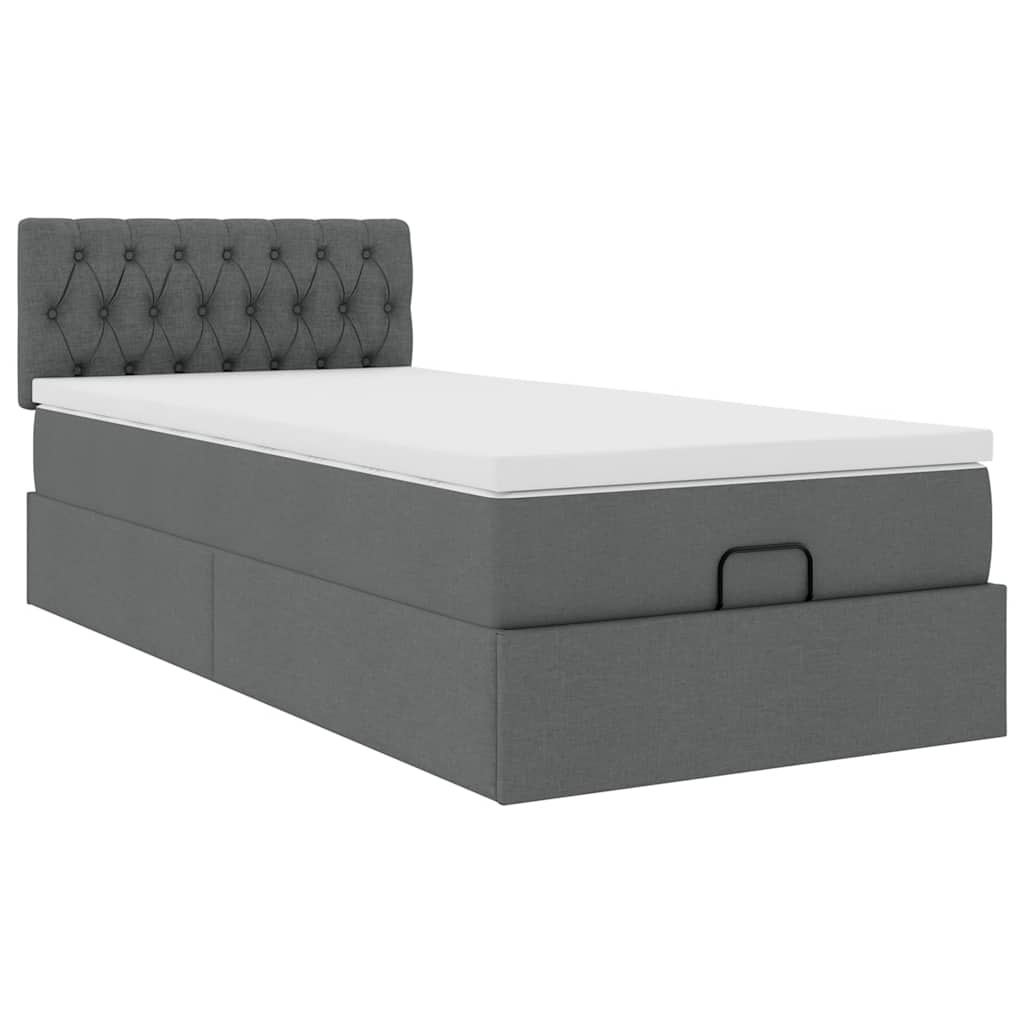 Pouf Letto con Materasso e LED Grigio Scuro 80x200cm in Tessuto