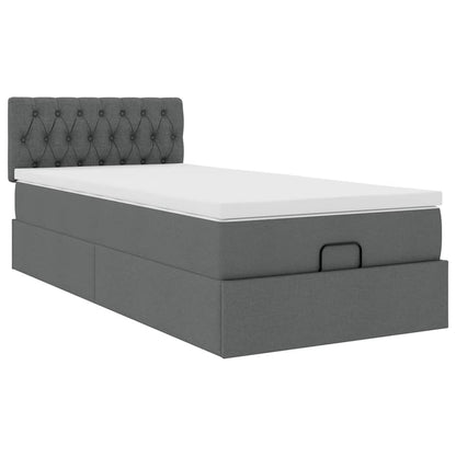 Pouf Letto con Materasso e LED Grigio Scuro 80x200cm in Tessuto