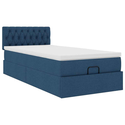 Struttura Letto Pouf con Materasso Blu 80x200 cm in Tessuto