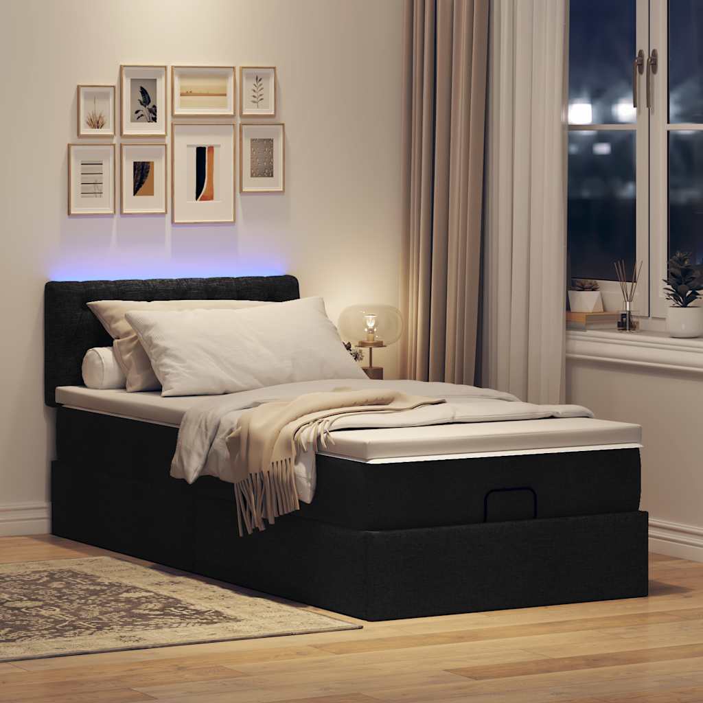 Struttura Letto Pouf con Materasso Nero 90x190 cm in Tessuto | homemem39