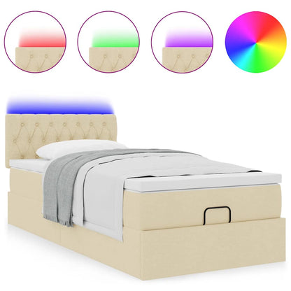 Struttura Letto Pouf con Materasso Crema 90x190 cm in Tessuto | homemem39
