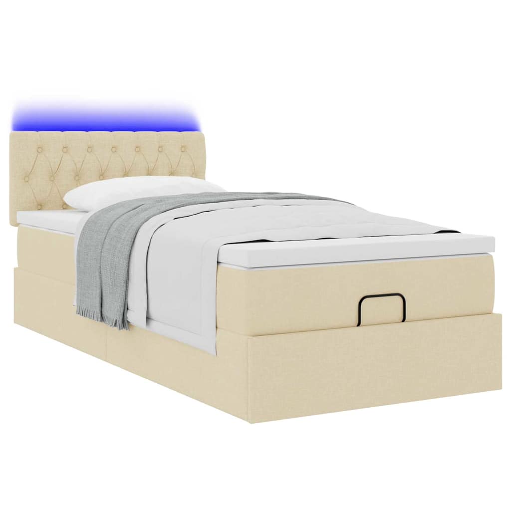 Struttura Letto Pouf con Materasso Crema 90x190 cm in Tessuto | homemem39