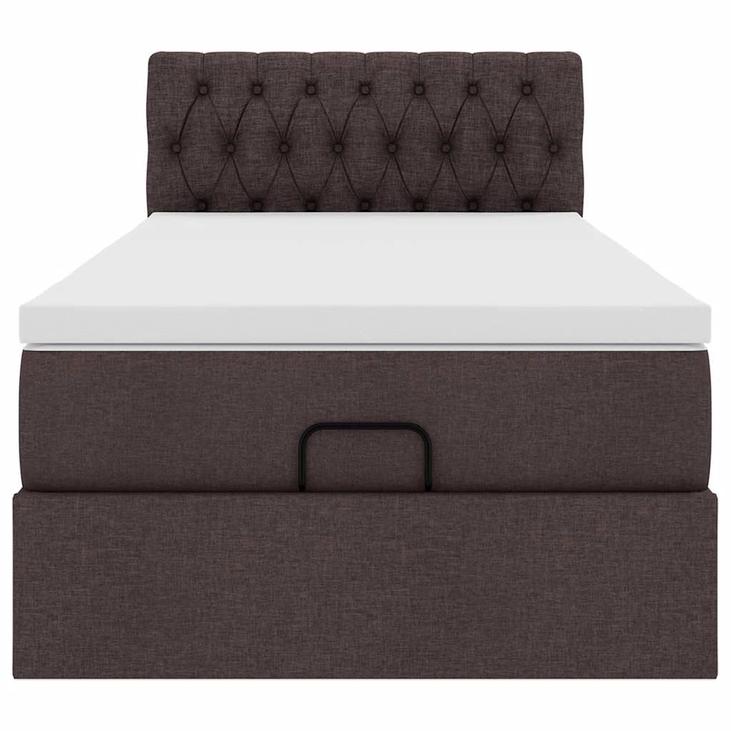 Pouf Letto con Materasso e LED Marrone Scuro 90x200 cm Tessuto