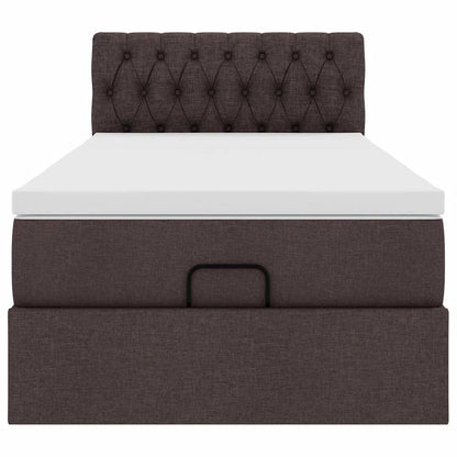 Pouf Letto con Materasso e LED Marrone Scuro 90x200 cm Tessuto