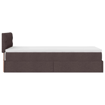 Pouf Letto con Materasso e LED Marrone Scuro 90x200 cm Tessuto