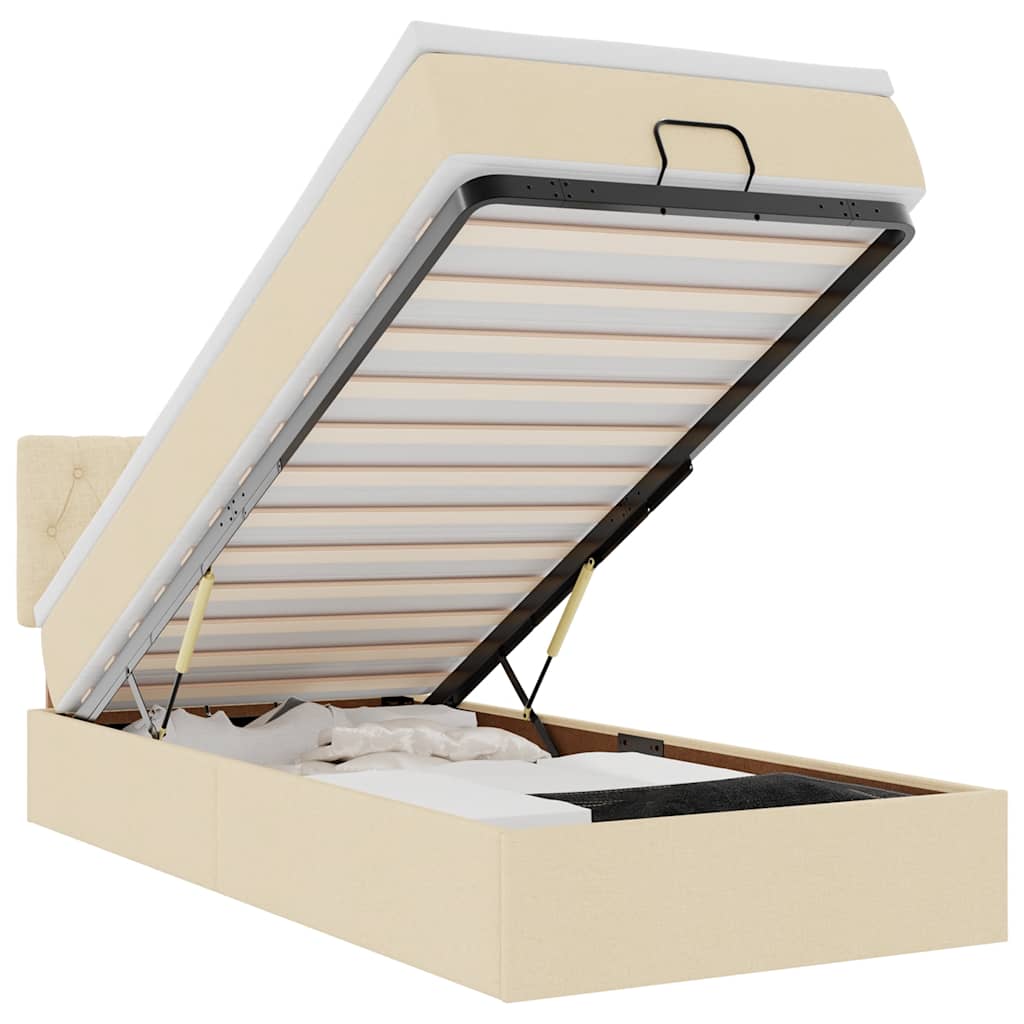 Pouf Letto con Materasso e LED Crema 90x200 cm in Tessuto | homemem39