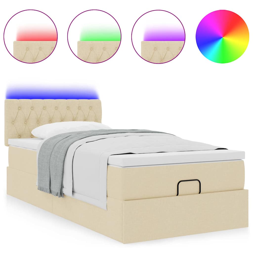 Pouf Letto con Materasso e LED Crema 90x200 cm in Tessuto | homemem39