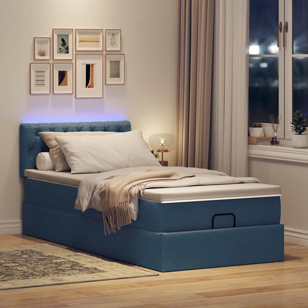 Pouf Letto con Materasso e LED Blu 90x200 cm in Tessuto | homemem39