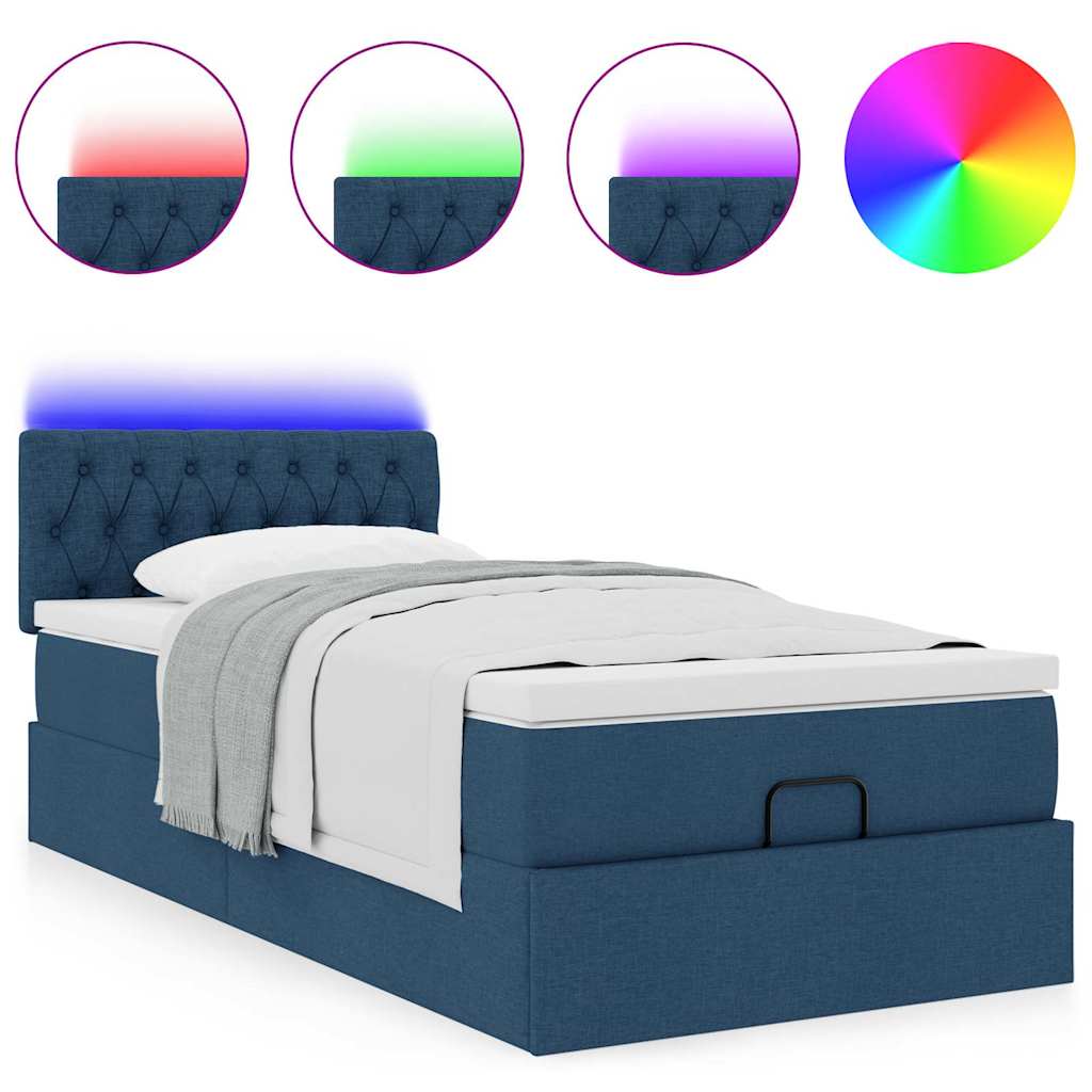 Pouf Letto con Materasso e LED Blu 90x200 cm in Tessuto | homemem39