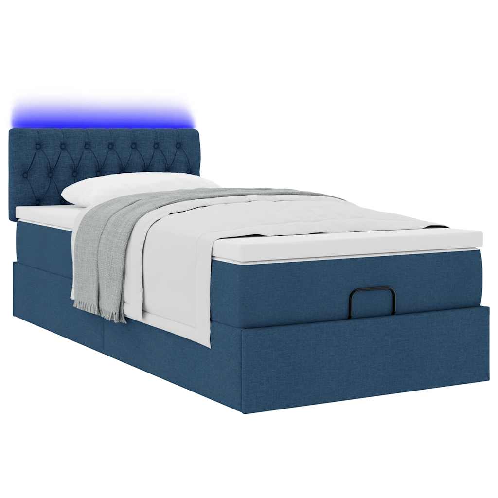 Pouf Letto con Materasso e LED Blu 90x200 cm in Tessuto | homemem39