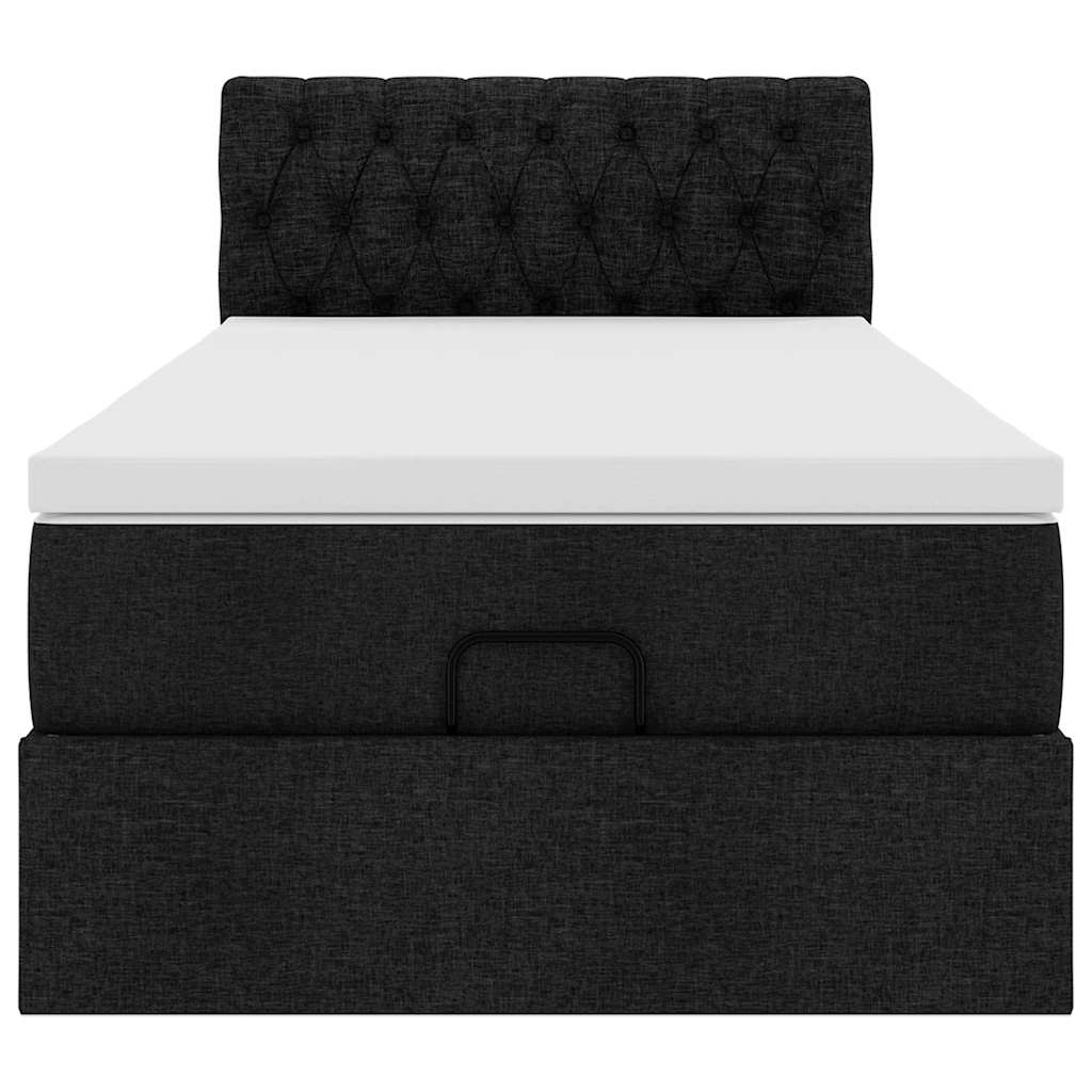 Pouf Letto con Materasso Nero 100x200 cm in Tessuto