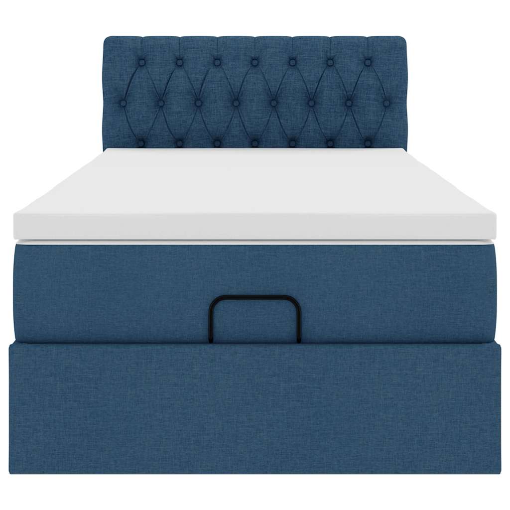 Pouf Letto con Materasso e LED Blu 100x200 cm in Tessuto