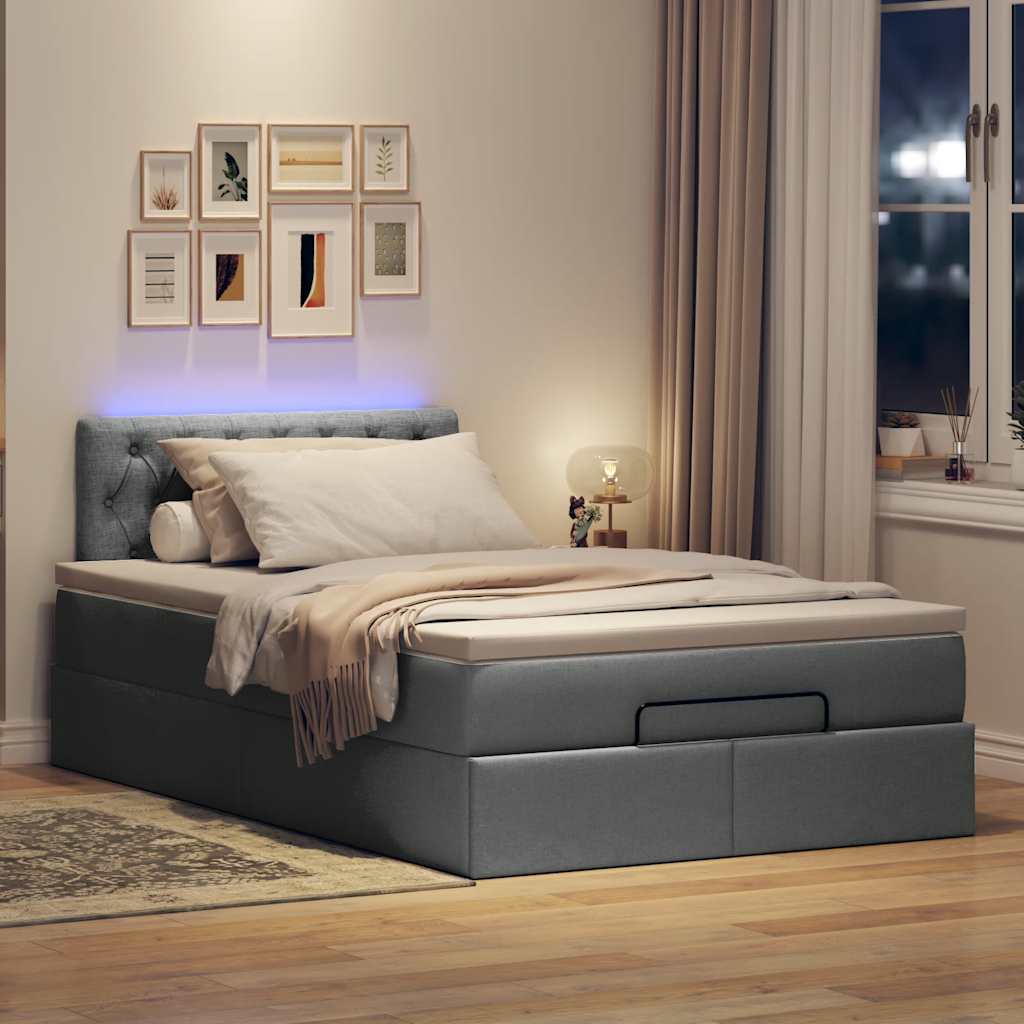 Pouf Letto con Materasso e LED Grigio Scuro 120x190 cm Tessuto | homemem39