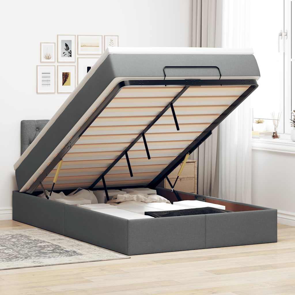 Pouf Letto con Materasso e LED Grigio Scuro 120x190 cm Tessuto | homemem39