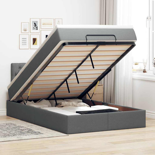 Pouf Letto con Materasso e LED Grigio Scuro 120x190 cm Tessuto
