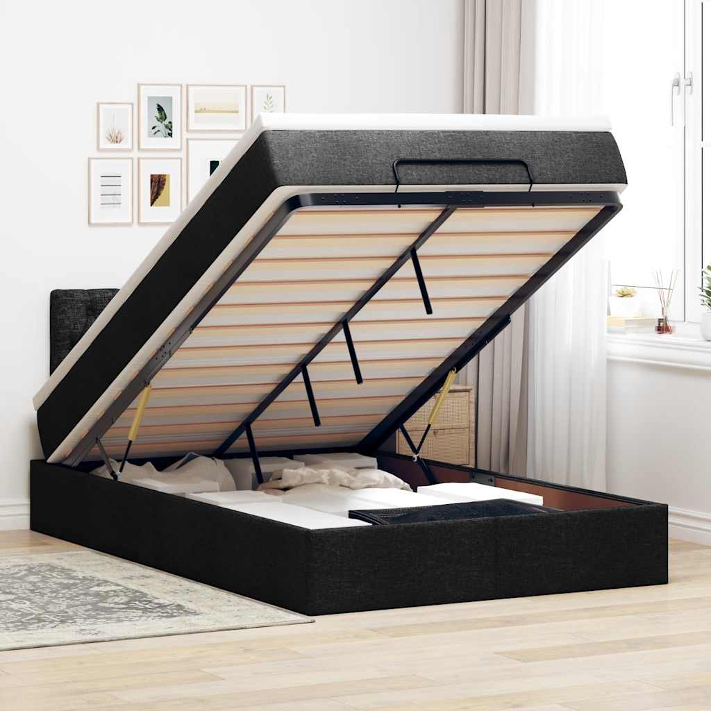 Pouf Letto con Materasso e LED Nero 120x190 cm in Tessuto | homemem39